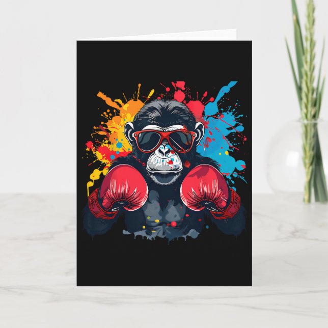 Carte Singe boxeur avec gants de boxe Kickboxing Drôle B (Devant)