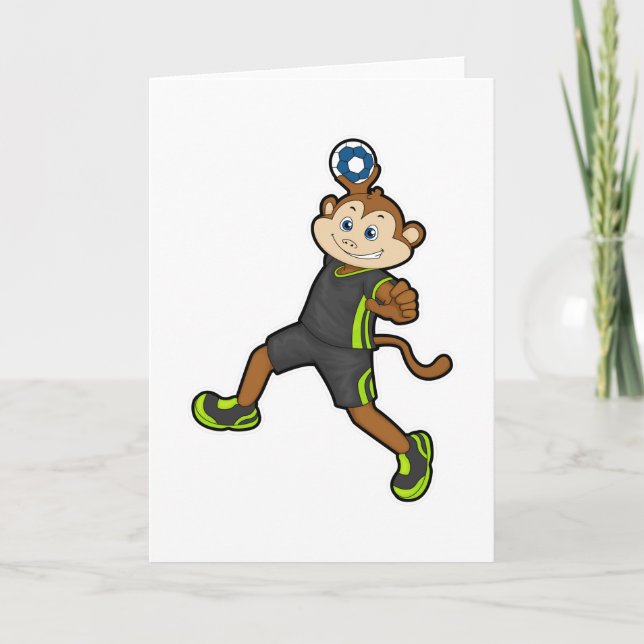 Carte Singe chez le handballeur avec ballon de handball (Devant)