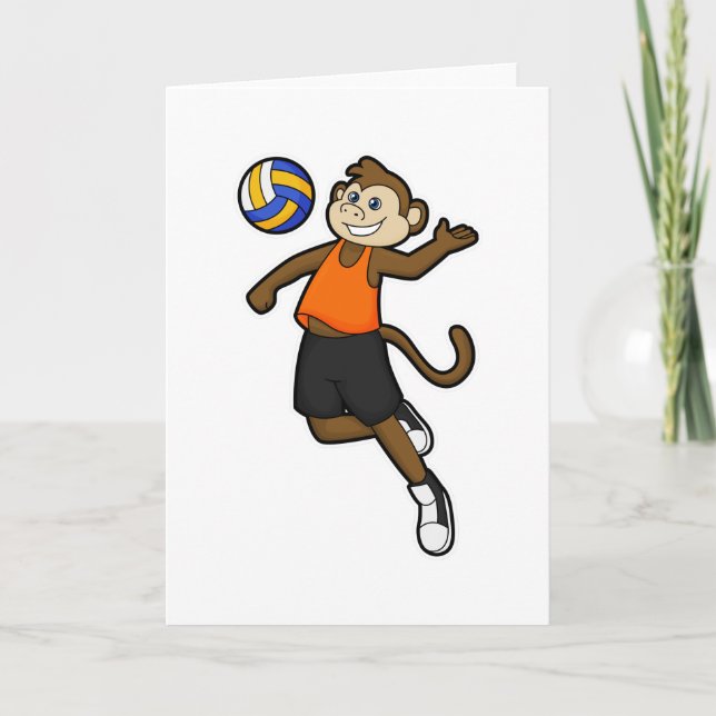 Carte Singe comme joueur de volleyball avec volleyball (Devant)