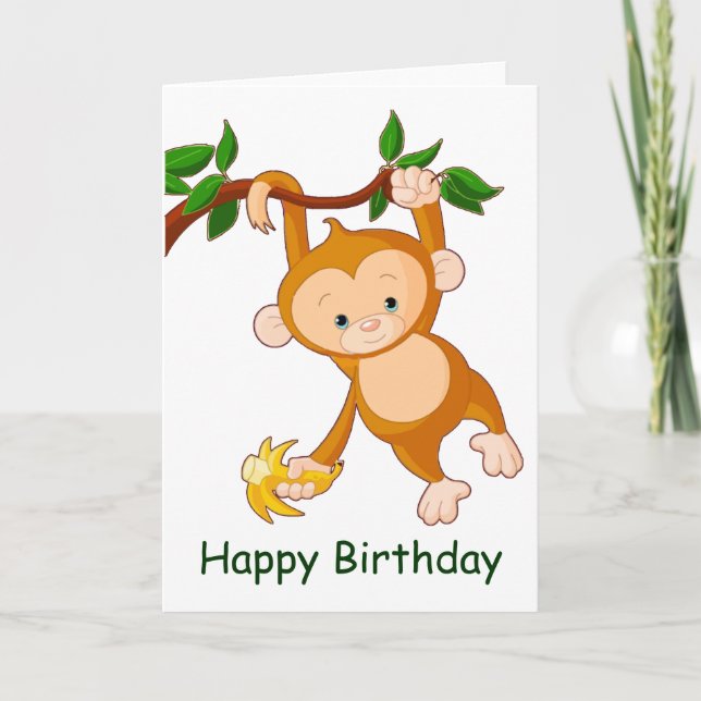 Carte Singe dans l'arbre avec banane Anniversaire (Devant)