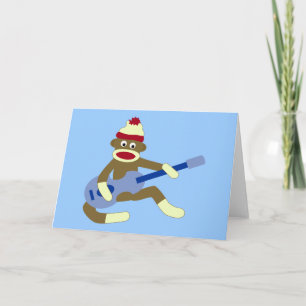 Carte Singe De Sock Jouant Guitare Bleue