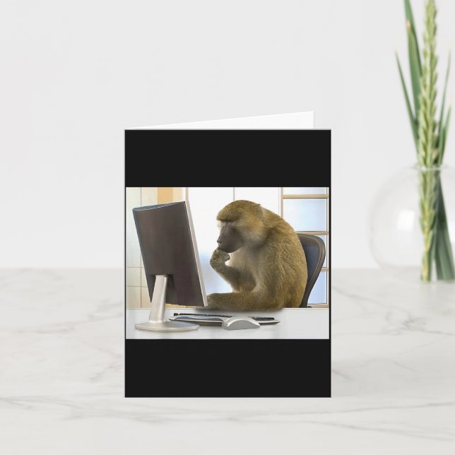 Carte Singe drôle qui pense Mème Bureau Curieux Singe Ce (Devant)