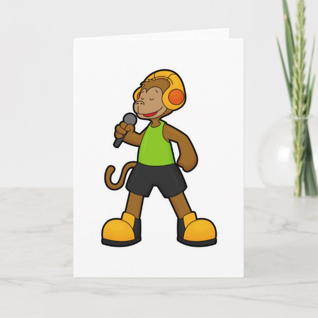 Carte Singe en chanteur avec microphone et casque (Devant)
