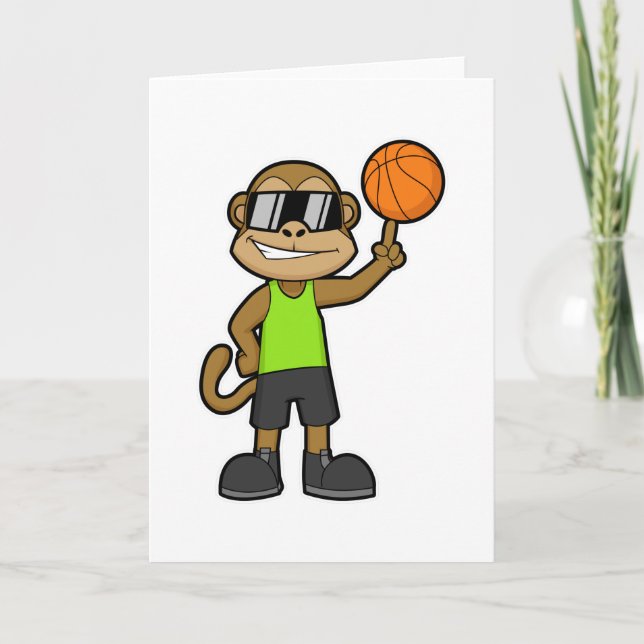 Carte Singe en joueur de basket avec ballon de basket (Devant)