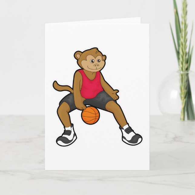 Carte Singe en joueur de basket-ball avec ballon de bask (Devant)