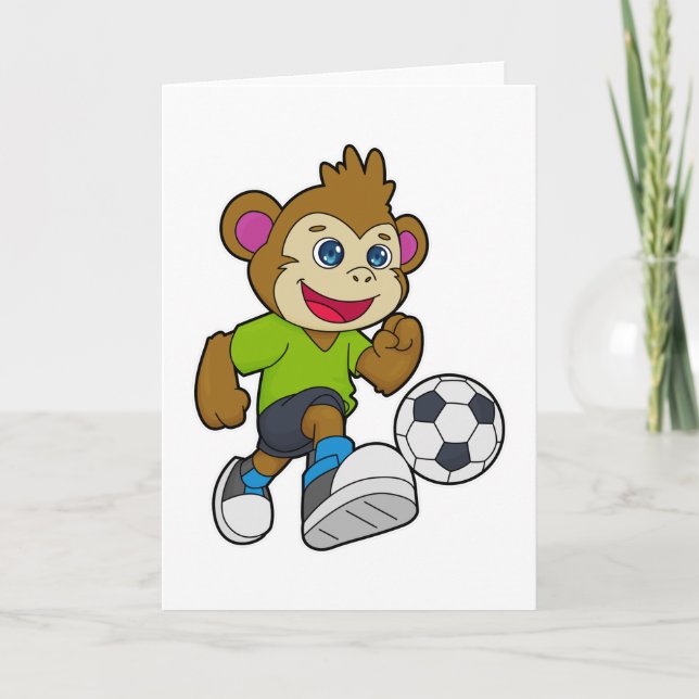 Carte Singe en joueur de football avec ballon (Devant)