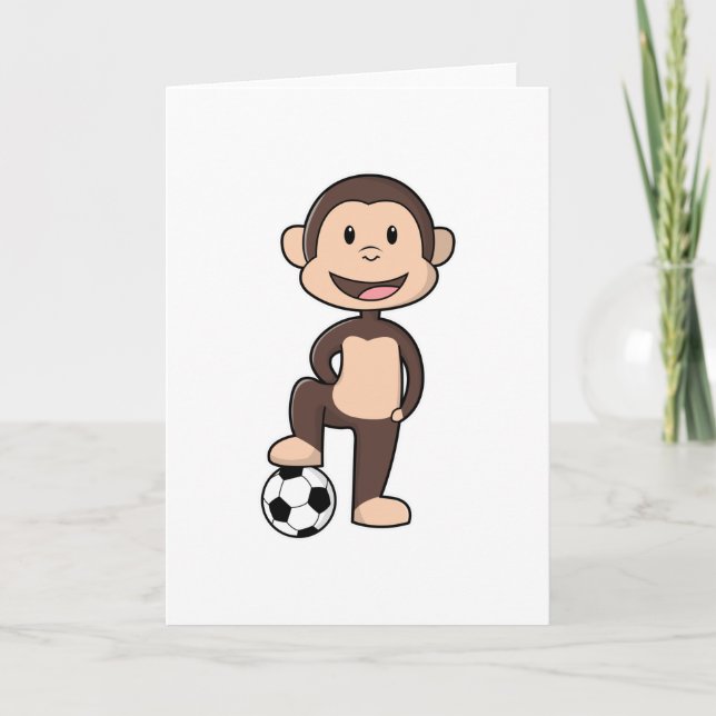 Carte Singe en joueur de football avec ballon de footbal (Devant)