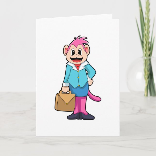 Carte Singe en secrétaire avec sac (Devant)