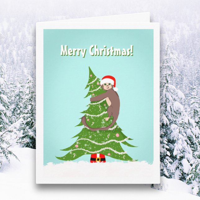 Carte Singe joyeux Noël grimpant à l'arbre (Créateur téléchargé)