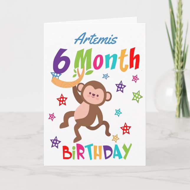 Carte Singe mignon 6 mois Anniversaire (Devant)