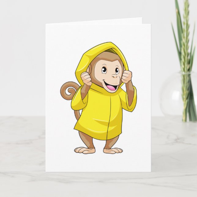Carte Singe sous la pluie avec imperméable (Devant)