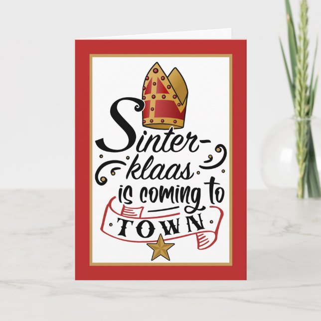 Carte Sinterklaas arrive en ville avec Miter et Star (Devant)