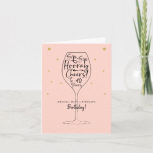 Carte Sip, Sip Hooray Cheveux Vin Noir & Rose Anniversai