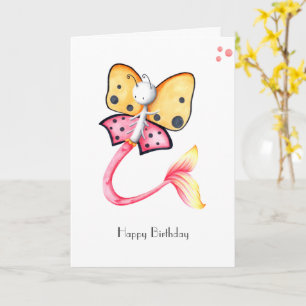 Carte Sirène à papillon rose Whimsical Joyeux anniversai