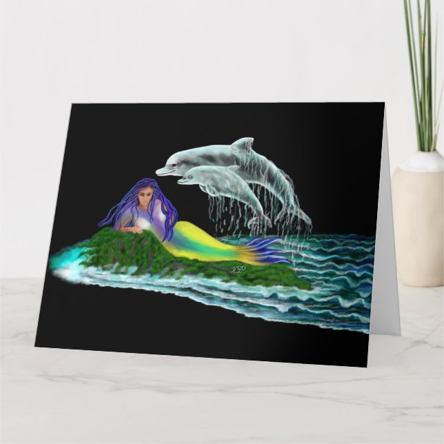 Carte Sirène avec dauphins (Devant)