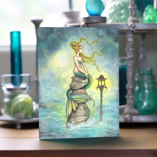 Carte Sirène avec lanterne et lune, art fantastique (Créateur téléchargé)