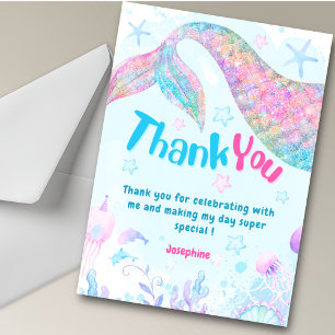 Carte Sirène Colorée remerciement anniversaire fantaisis