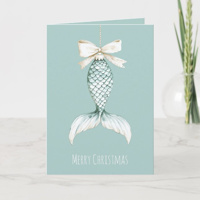 Carte Sirène de Noël Côtière Arc Bleu Plage Océan   (Devant)