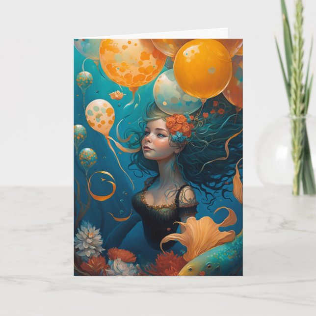 Carte Sirène Peinture Ballons d'anniversaire (Devant)
