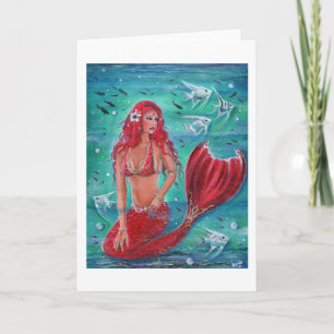 Carte Sirène rouge "Vivian" sous-marin poisson tropical