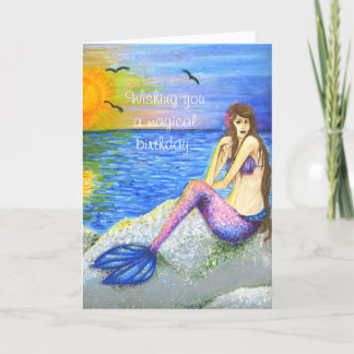 Carte Sirène sur la plage Anniversaire