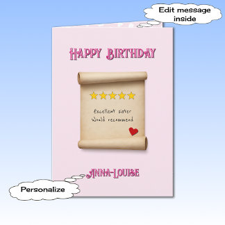Carte Sister 5 star review pink birthday