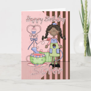 Carte Sister Cute Birthday Card - Cupcakes And Tea - Afr