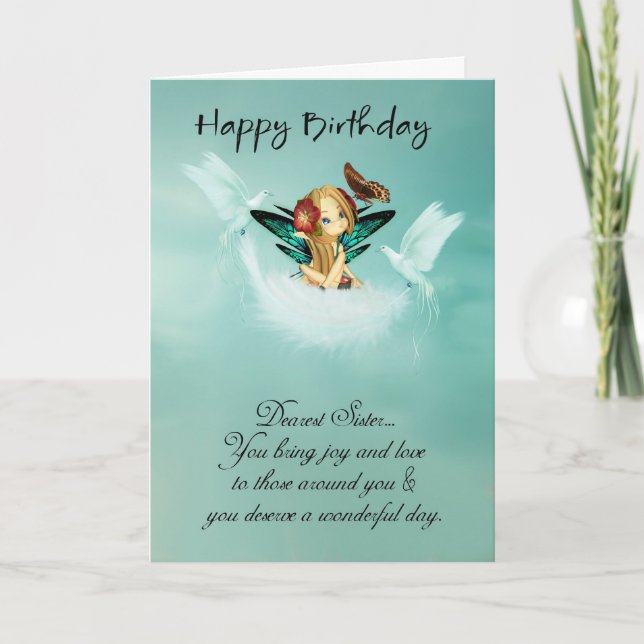Carte Sister Fairy Birthday Card With Doves (Devant)