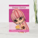Carte Sister Trendy Birthday Girl Greeting Card<br><div class="desc">Cute birthday card with birthday girl,  makeup and compact,  trendy clothing and hair colors</div>
