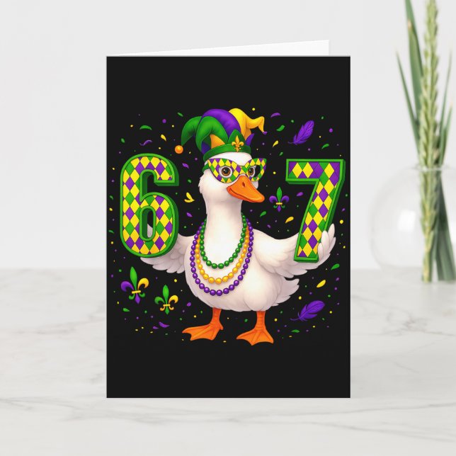 Carte Six Seven 67 Mème Oie Avec Chapeau de Bouffon & Pe (Devant)