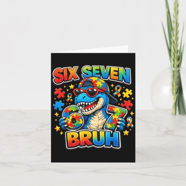 Carte Six Seven Bruh 67 Sensibilisation à l'autisme Dino (Devant)