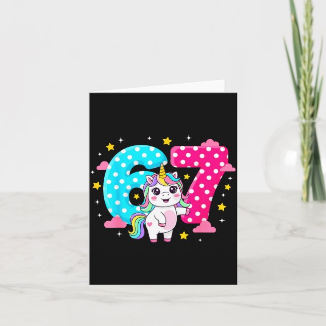 Carte Six Seven Bruh Dabbing Licorne 6 7 Mème 7e Anniver (Devant)