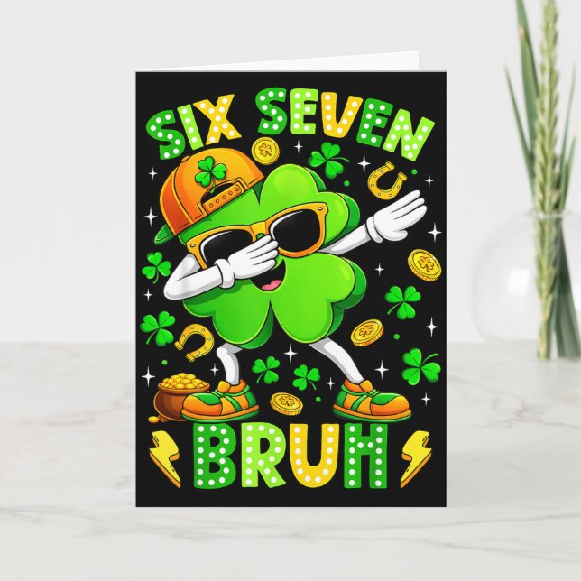Carte Six Seven Bruh Mème 67 Dabbing Trèfle Saint Patric (Devant)