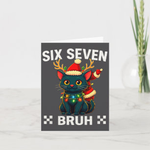 Carte Six Seven Bruh Noël Chat Mème Drôle de Père Noël,