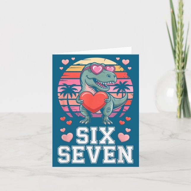 Carte Six Seven Saint-Valentin Dinosaure T-rex Pour Enfa (Devant)