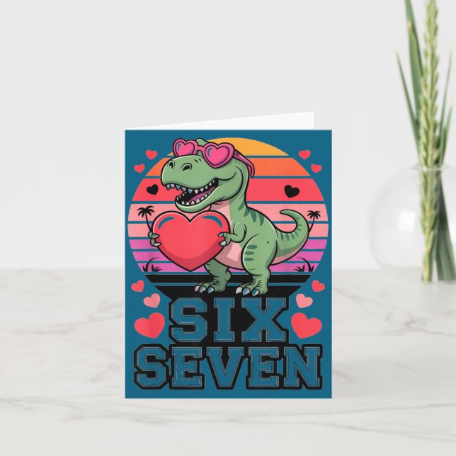 Carte Six Seven Saint-Valentin Dinosaure T-rex Pour Enfa (Devant)