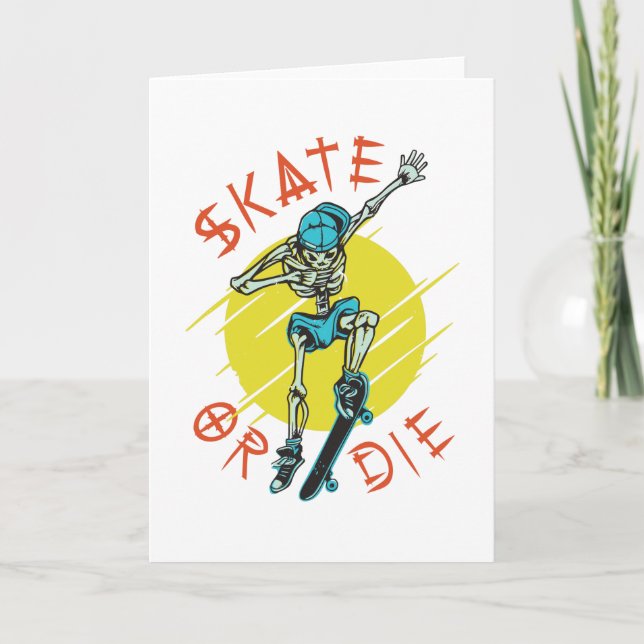 Carte Skate ou die Skeleton Skateboarder (Devant)