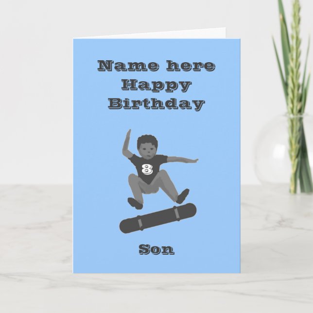 Carte Skateboard Boy, Son Birthday card ajouter nom age (Devant)