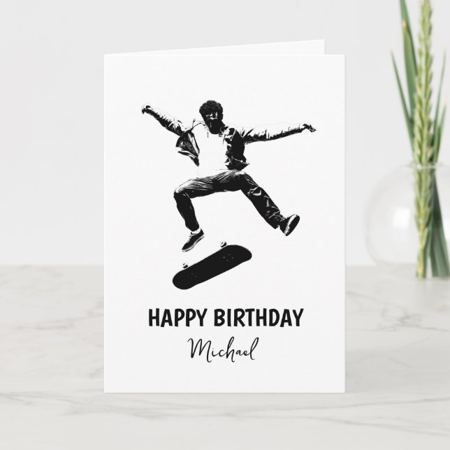 Carte Skateboard Happy Birthday Ajouter un nom (Devant)