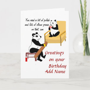 Carte Skateboard Panda, Funny Birthday card. Ajouter un 