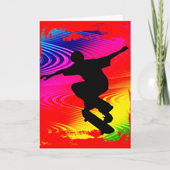 Carte Skateboarding on Rainbow Grunge (Devant)