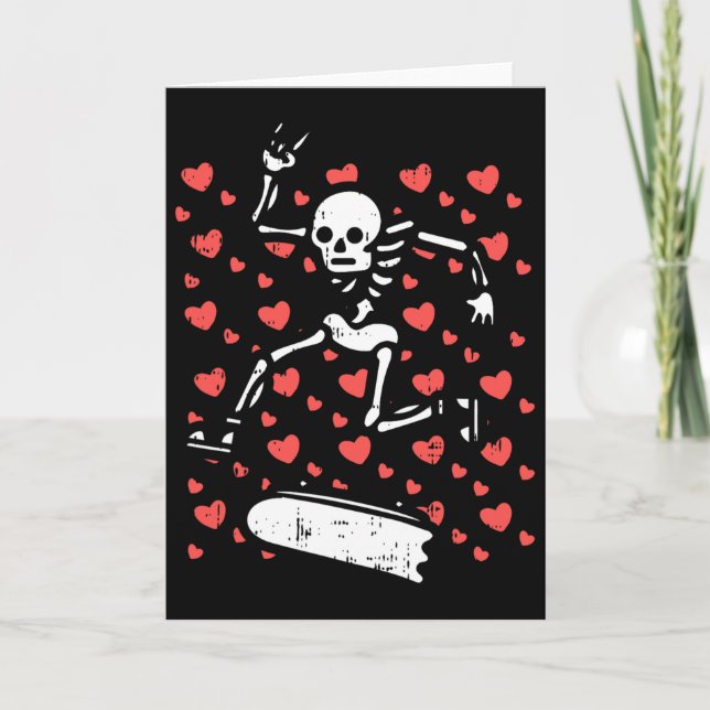 Carte Skateboarding Skeleton Heart Valentines Day Love S (Devant)