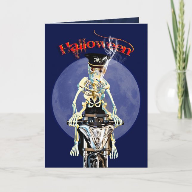 Carte Skeleton biker fume une cigarette (Devant)