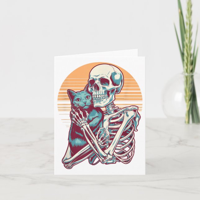 Carte Skeleton Chat Crâne Kitty Vintage Halloween Hommes (Devant)