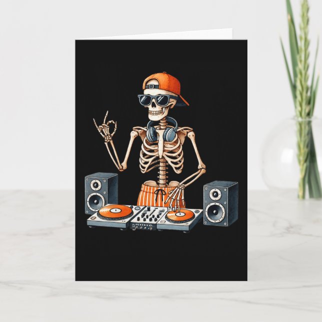Carte Skeleton Dj Halloween Costume Turntable Music Funn (Devant)