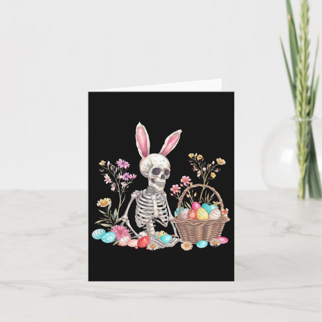 Carte Skeleton Easter Skeleton Oeufs Panier Lapin (Devant)