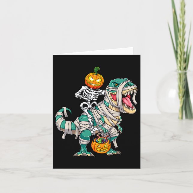 Carte Skeleton équitation maman Dinosaur T Rex Halloween (Devant)