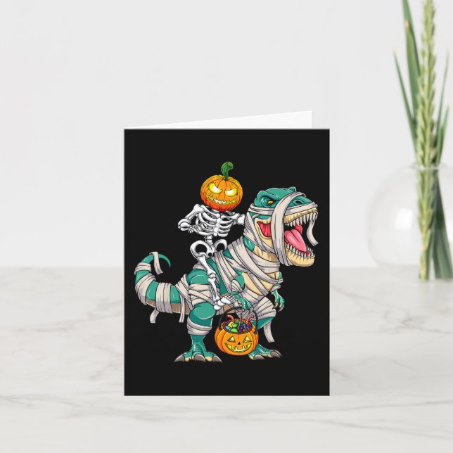 Carte Skeleton équitation maman Dinosaur T rex Halloween (Devant)