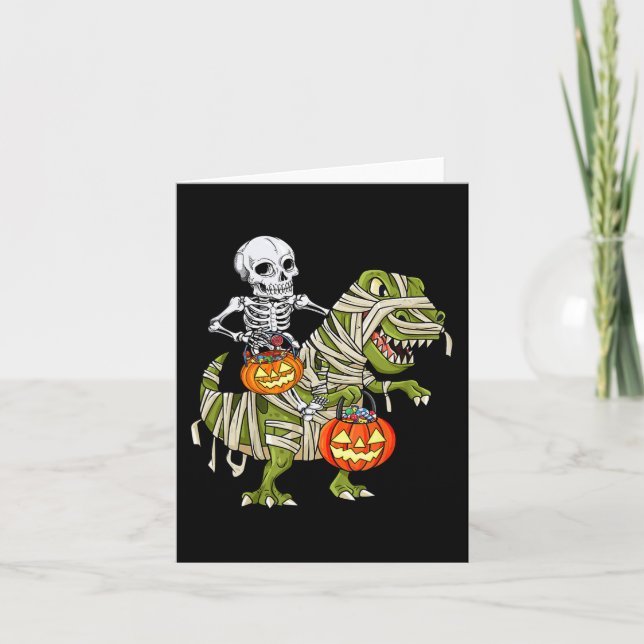 Carte Skeleton équitation maman Dinosaur T rex Halloween (Devant)