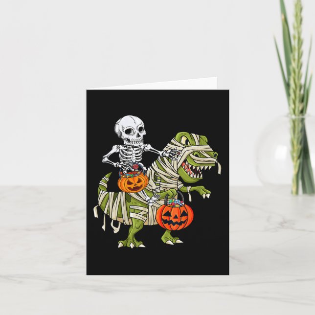 Carte Skeleton équitation maman Dinosaur T rex Halloween (Devant)